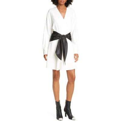 Tibi Chalky Drape Tie Waist Dolman Long Sleeve Wrap Dress, Ivory