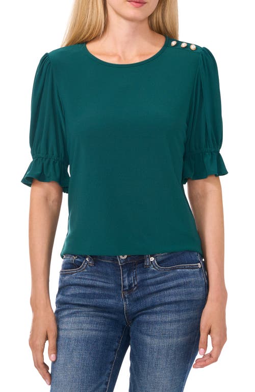 Shop Cece Button Shoulder Crepe Knit Top In Dark Forest Green