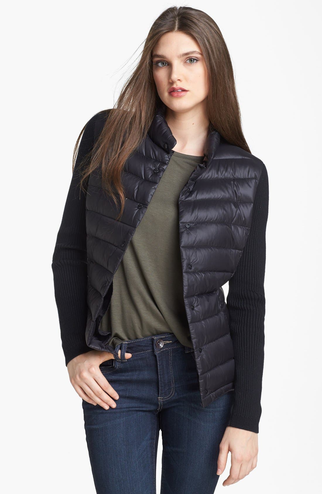 calvin klein puffer coat with knit sleeves