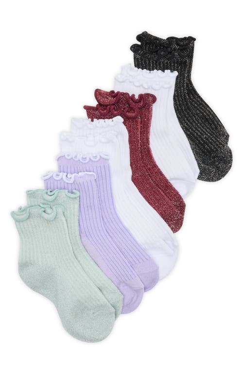 Shop Nordstrom Kids' 6-pack Sparkle Ankle Socks In Black- Multi Lettuce Edge Pack