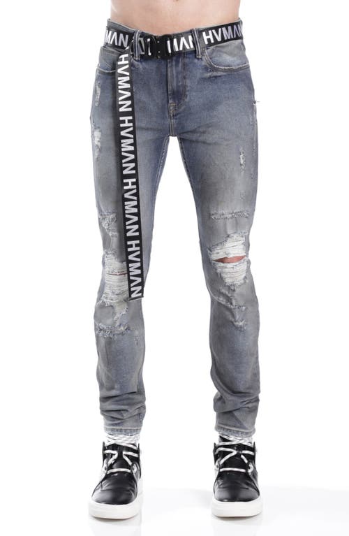 HVMAN Belted Stretch Skinny Jeans in Alloy