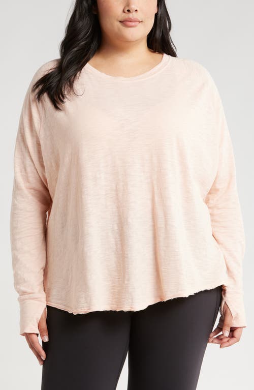 Shop Zella Relaxed Washed Cotton Long Sleeve T-shirt In Pink Peach