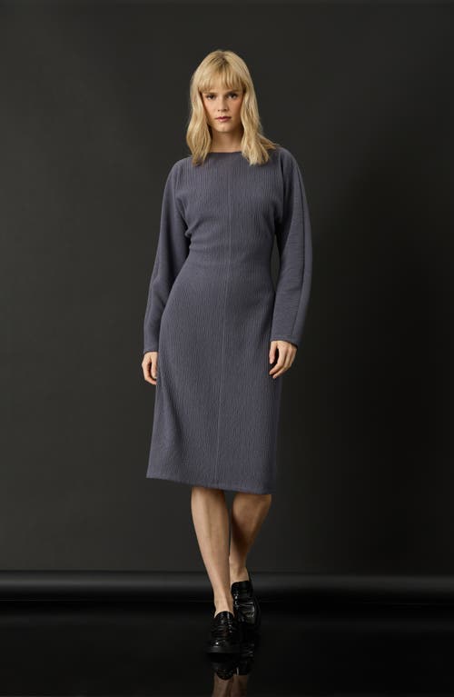 Shop Luxely Long Sleeve Boat Neck Dress In Charcoal