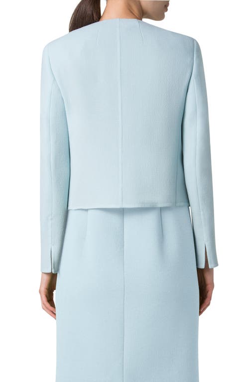 Shop Akris Adriana Virgin Wool Crepe Crop Jacket In Stone Blue