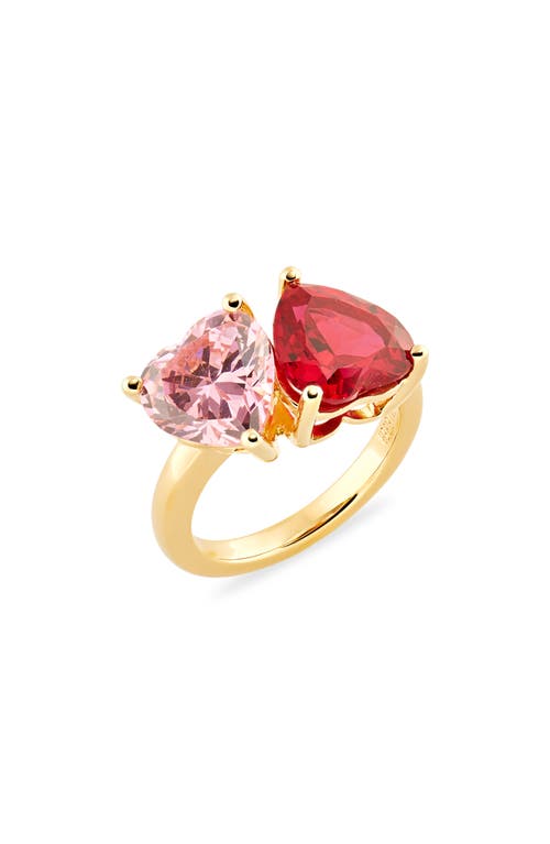 Cubic Zirconia 2-Stone Ring in Gold Pink Red