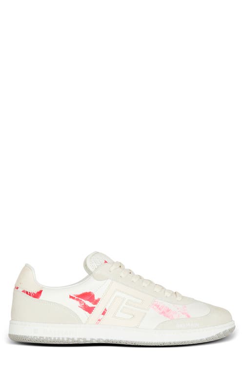 Shop Balmain Swan Low Top Sneaker In White/red