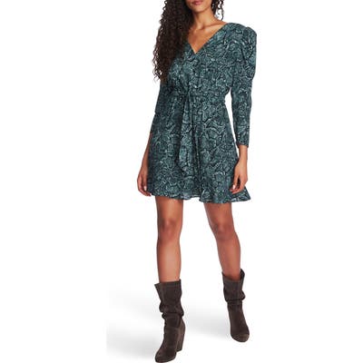 1.state Waist Tie Snakeskin Print Minidress, Green