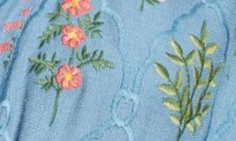Shop La Vie Style House Garden Flower Embroidered Long Sleeve Wrap Minidress In Slate Blue Multi