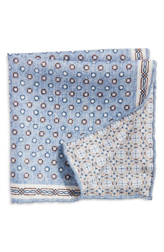 Shop Edward Armah Neat & Arabesque Prints Reversible Silk Pocket Square In Lite Blue
