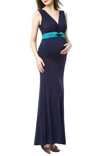 Isabella Long Maternity Gown with sleeves in Glitter Black