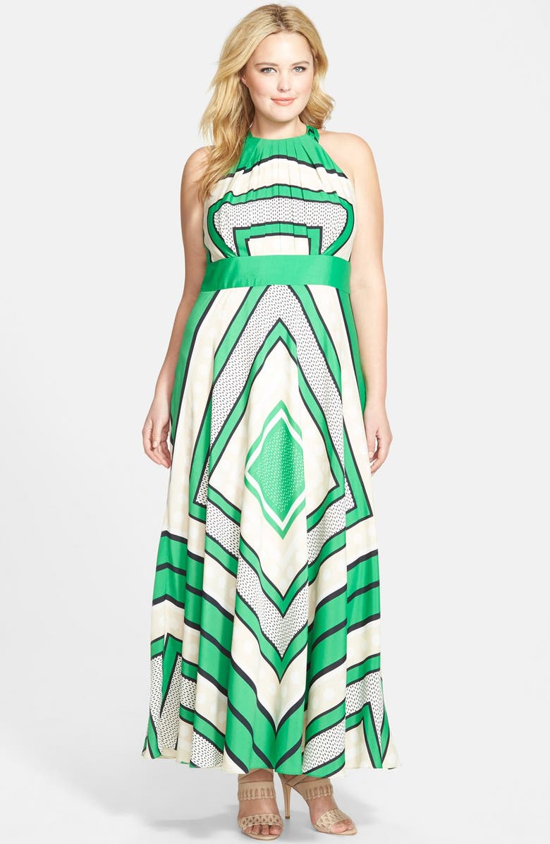 Eliza J Scarf Print Cutaway Shoulder Maxi Dress (Plus Size) | Nordstrom