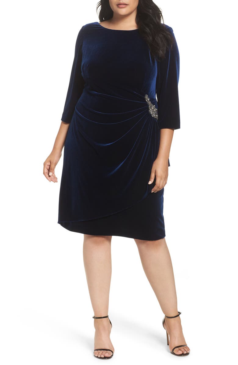 Alex Evenings Embellished Faux Wrap Velvet Dress (Plus Size) | Nordstrom