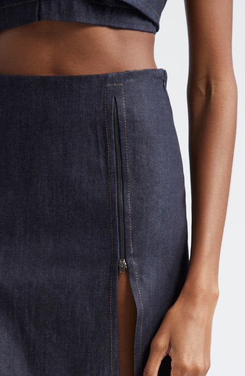 Sammy B Paneled Zip Front Denim Maxi Sirt In Blue