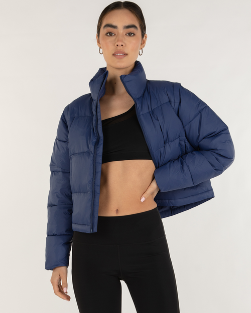 Rebody Active On The Go Puffer Convertible Jacket Vest In Electric Blue