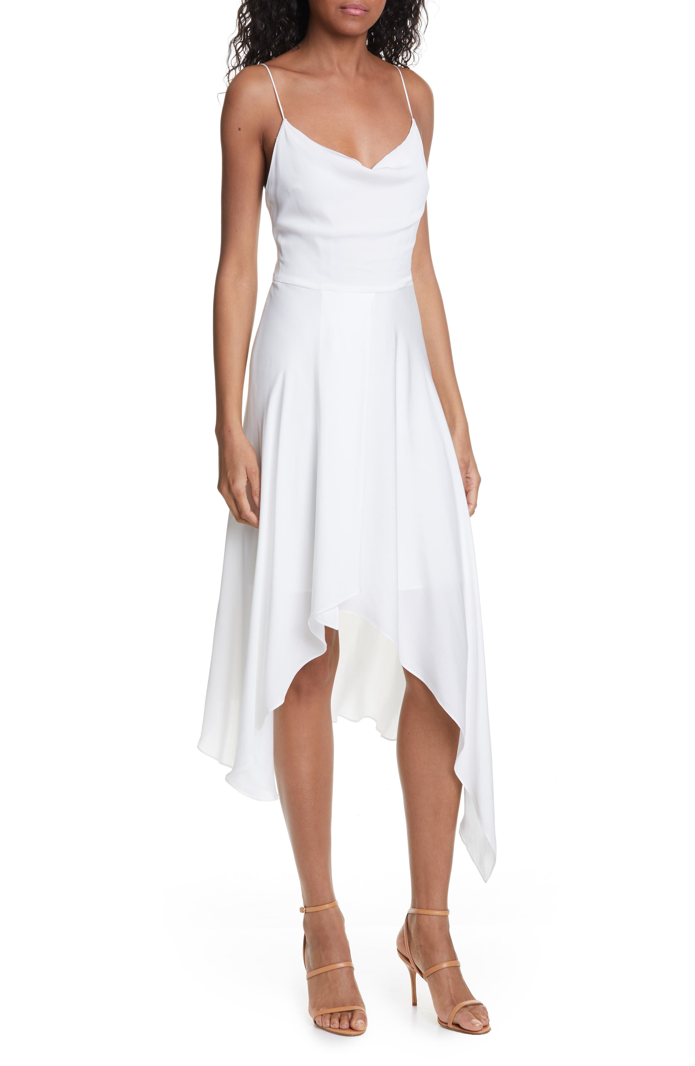 Alice + Olivia Alita Drape Detail Asymmetrical Hem Dress, White
