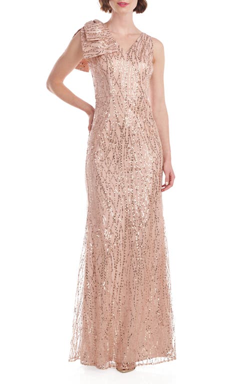 Oversized Bow Sequin Gown in Rose Gold