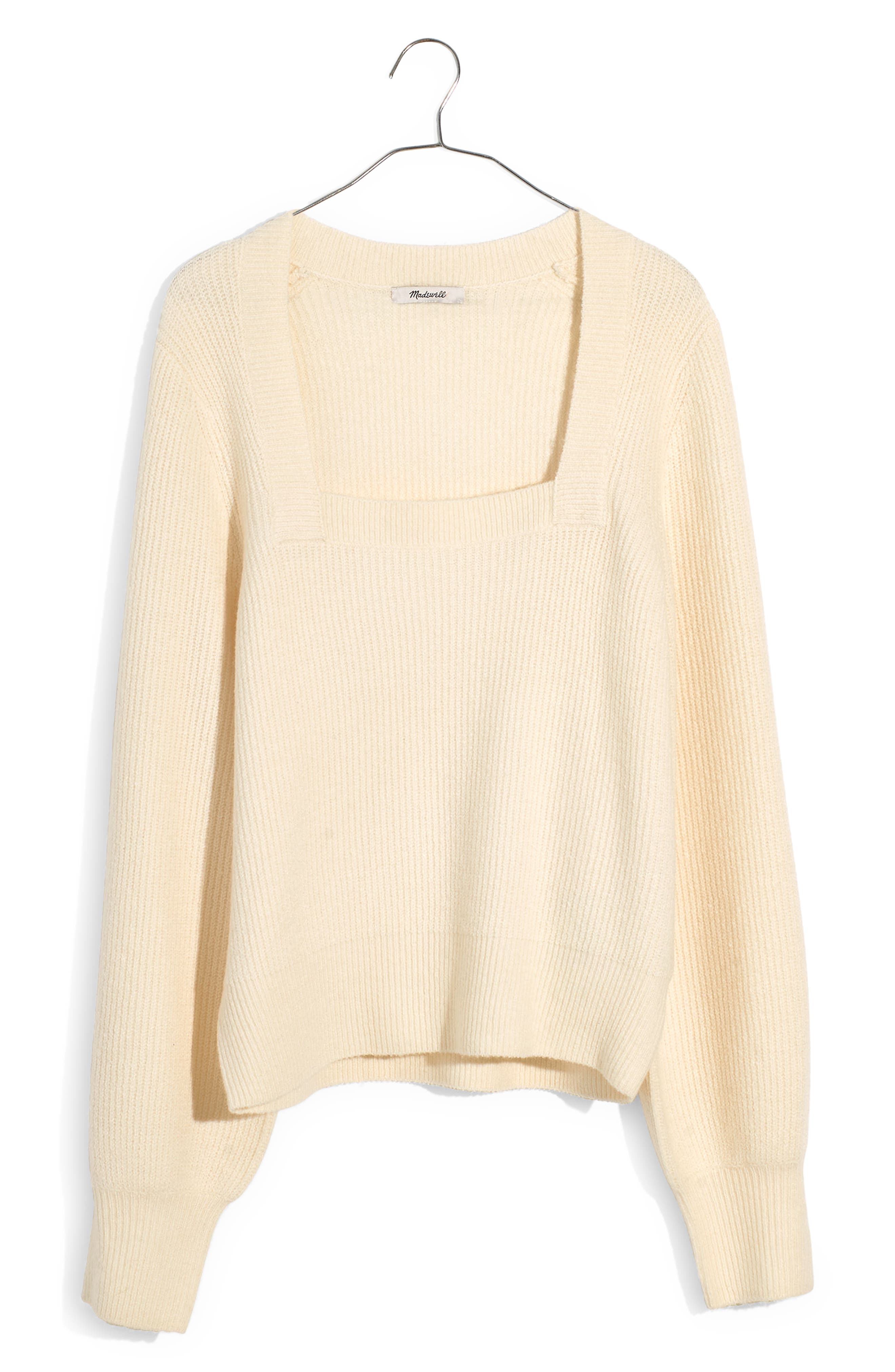 Madewell Melwood Square-Neck Pullover Sweater in Coziest Yarn Women's Sweater Antique Cream : 2XL (Women's 18)