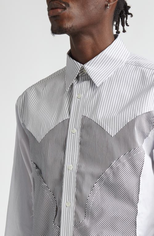 Shop Maison Margiela Paneled Stripe Cotton Poplin Button-up Shirt In White/black