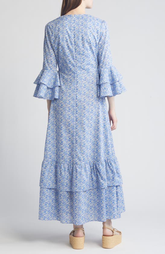 Shop Liberty London Gala Floral Tiered Cotton Maxi Dress In Light Blue