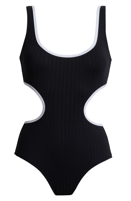 Shop Solid & Striped Sarah Cutout Rib One-piece Swimsuit In Blackout