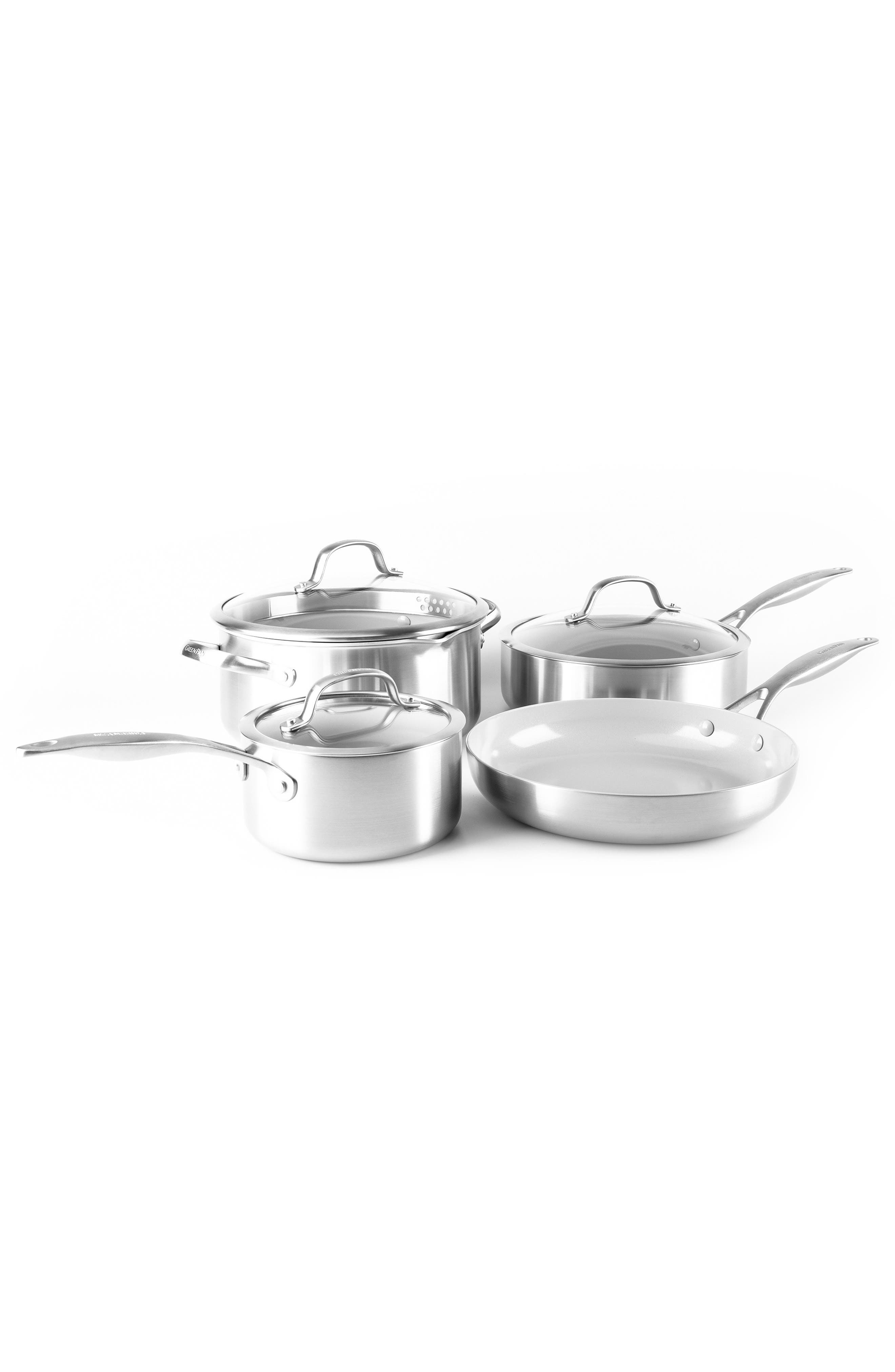 UPC 885837021301 product image for GreenPan Venice Pro 7-Piece Stainless Steel Ceramic Nonstick Cookware Set in Gra | upcitemdb.com