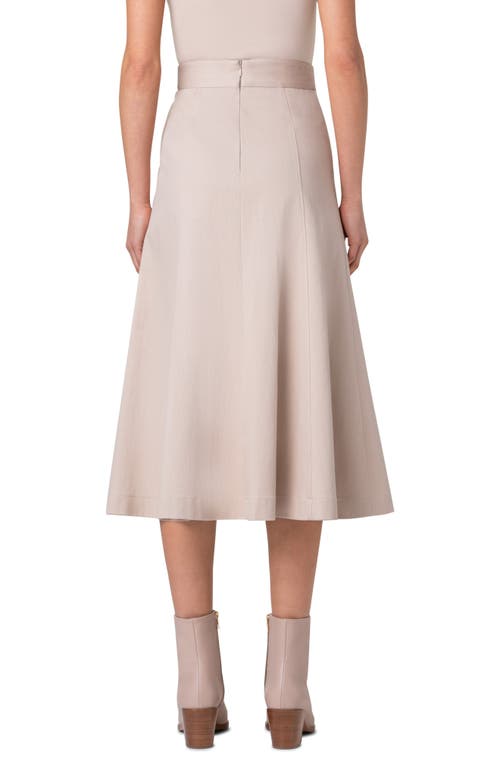 Shop Akris Pleated Denim Midi Skirt In Sand