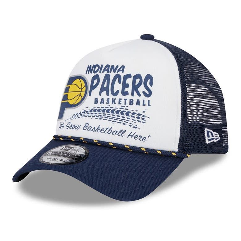Shop New Era White/navy Indiana Pacers  Burnout Print A-frame 9forty Trucker Hat