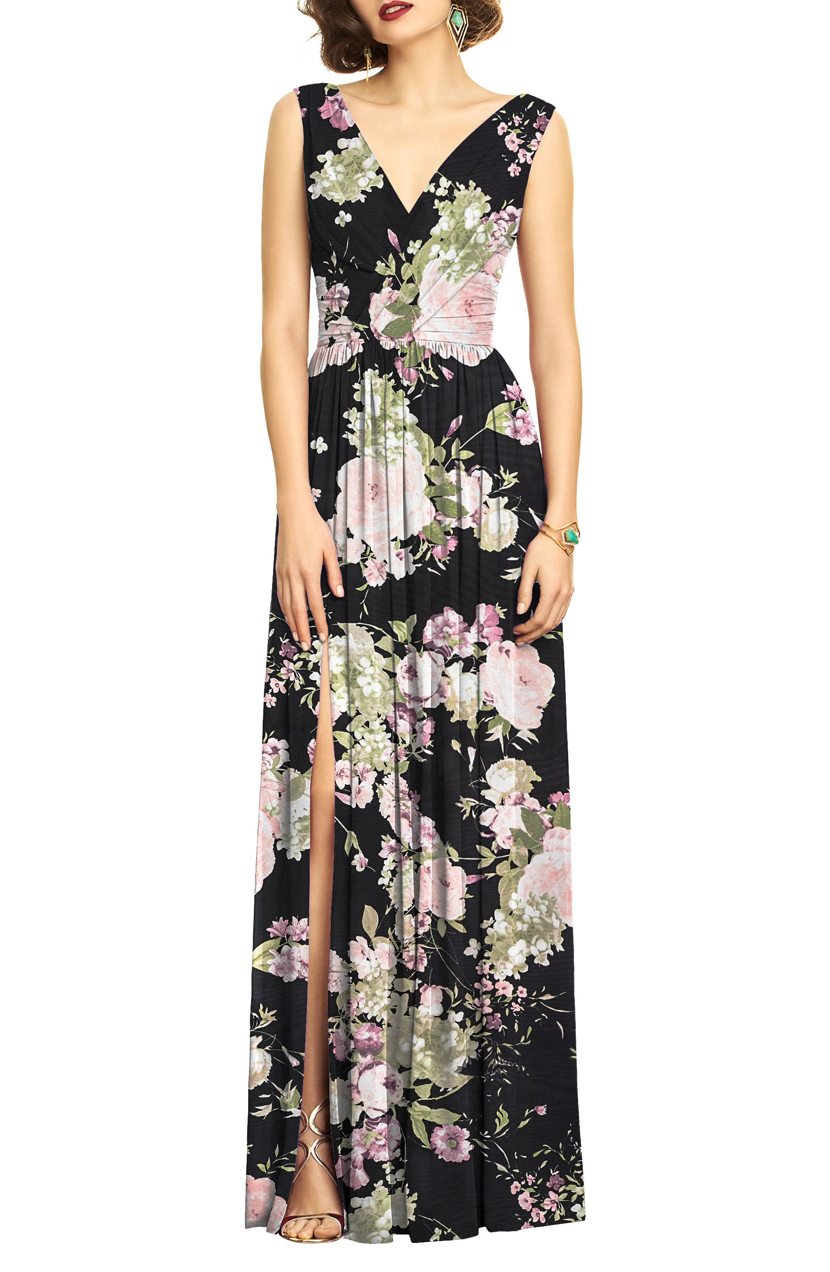 Dessy Collection Lux V-Neck Chiffon Gown, Black