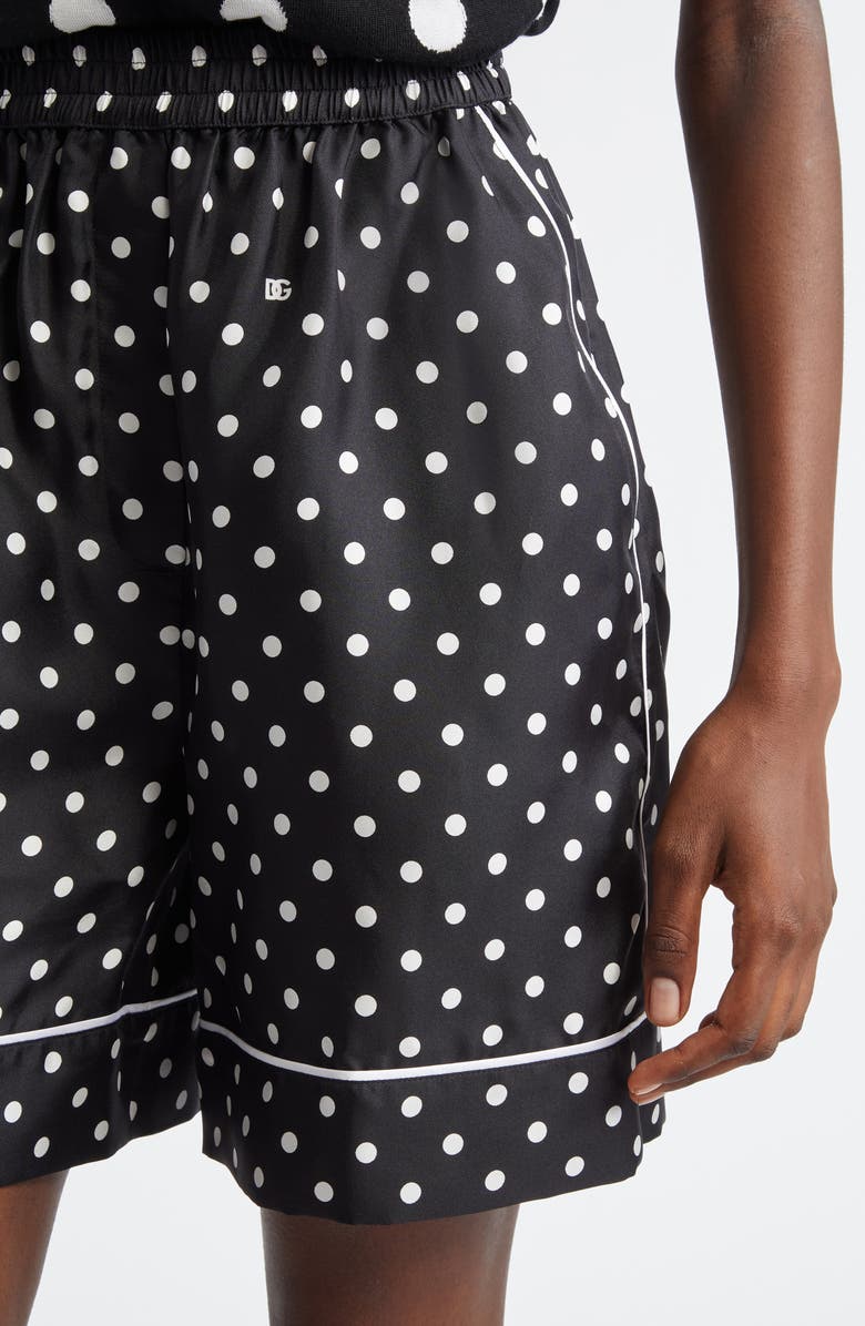 Dolce&Gabbana Polka Dot Silk Pajama Shorts, Alternate, color, Nero
