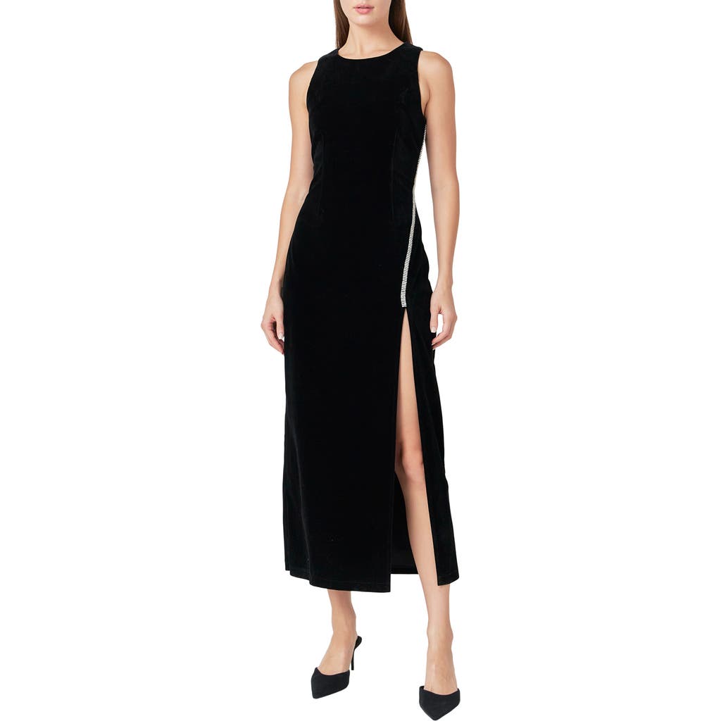 Endless Rose Jewel Trim Sleeveless Velvet Maxi Dress In Black