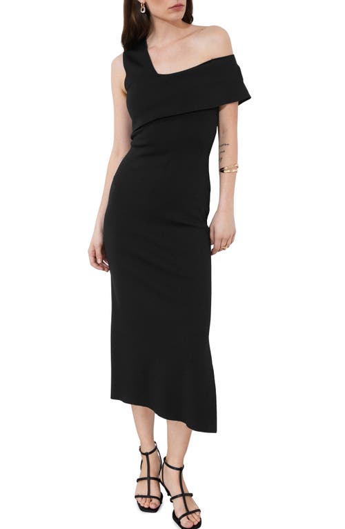 Shop & Other Stories One-shoulder Asymmetric Midi Dress In Black Dark