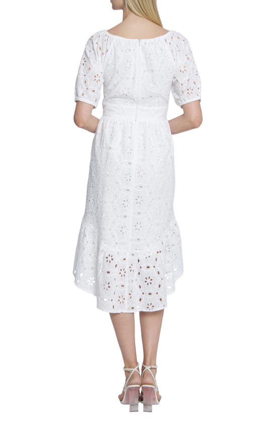 Maggy London Eyelet Puff Sleeve Cotton Midi Dress In Ivory