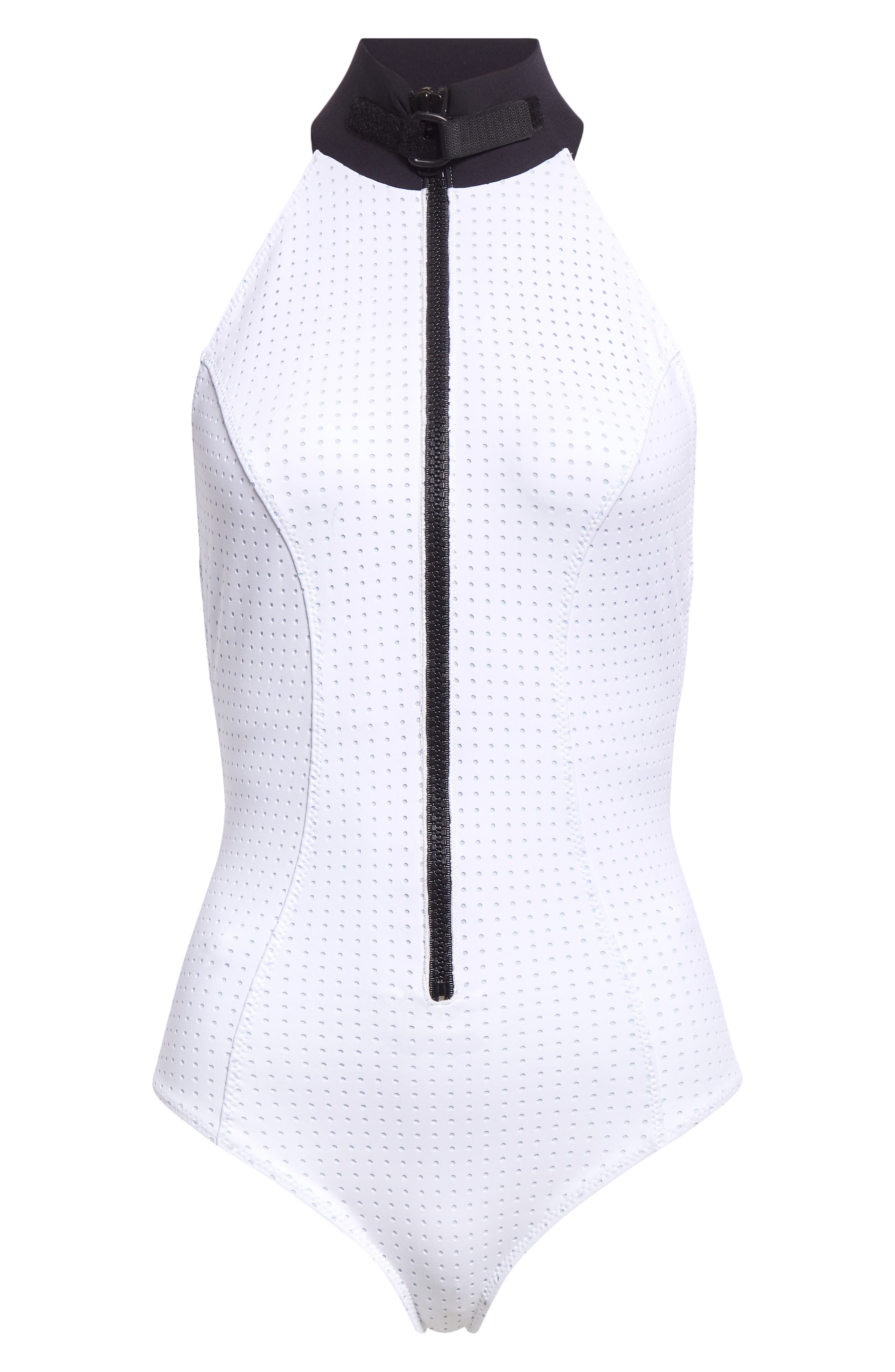 THE CORSET MAILLOT in WHITE & PALE BLUE PERFORATED BONDED – Lisa