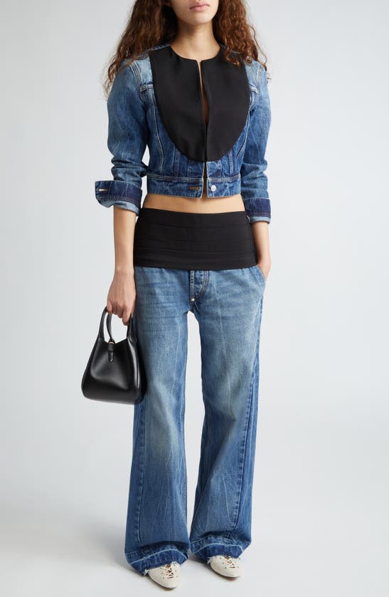 Shop Stella Mccartney Tuxedo Panel Denim Jacket In 4156 - Blue And Tuxedo