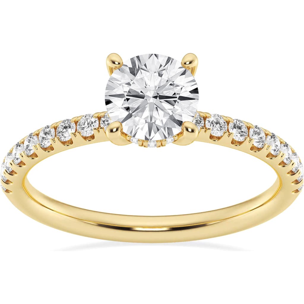 Shop Badgley Mischka Collection 14k Gold Round Cut Lab-created Diamond Pavé Engagement Ring In Yellow