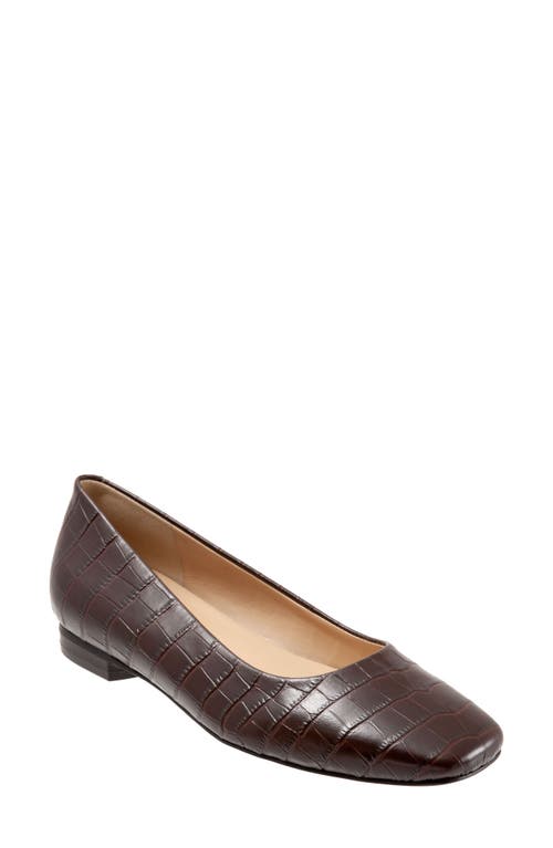 Trotters Honor Flat - Multiple Widths Available Dark Brown Croc Leather at Nordstrom,