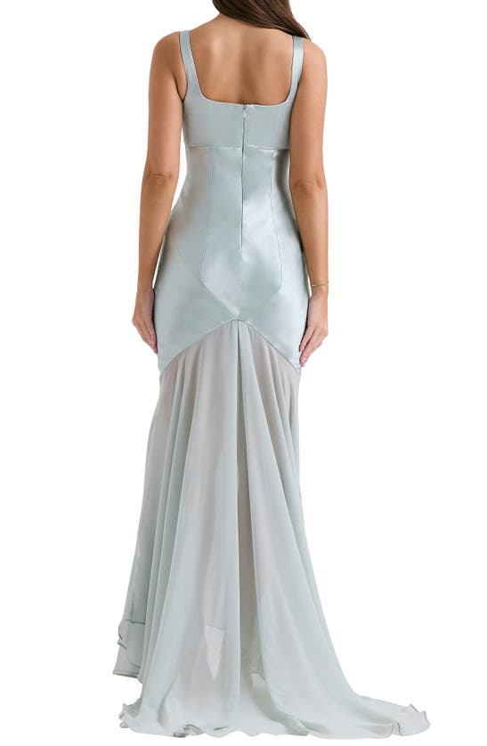 Shop House Of Cb Vittoria Paneled Satin & Chiffon Gown In Aqua