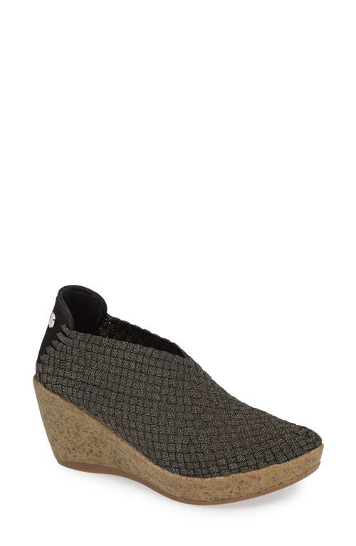 bernie mev. Woven Wedge in Gold Black Shimmer Fabric