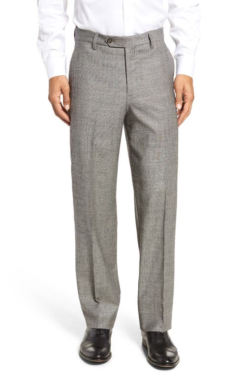 Shop Berle Touch Finish Flat Front Plaid Classic Fit Stretch Wool Dress Pants In Black/white