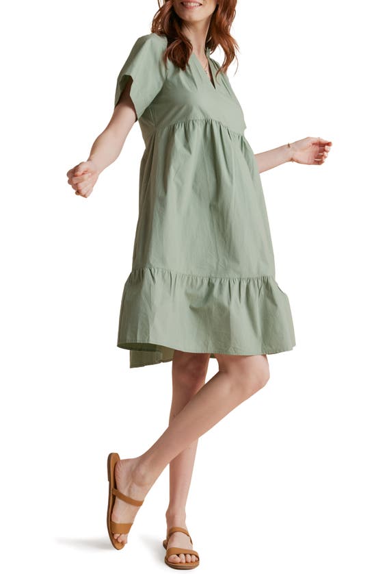 Shop A Pea In The Pod Tiered Cotton Maternity Dress In Deep Sage