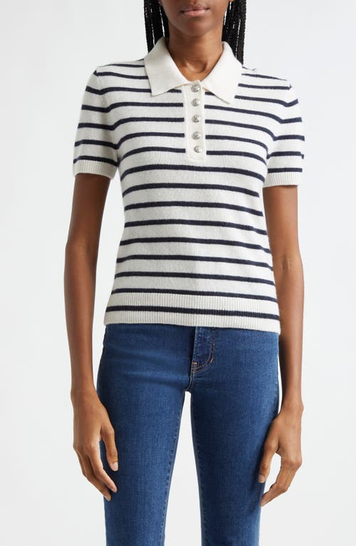 Shop Veronica Beard Brandt Cashmere Polo In Ivory/navy