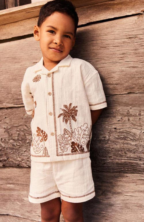 Next Kids' Flamingo Print Camp Shirt & Shorts Set In Cream