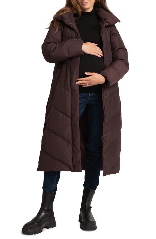 Shop Seraphine Water Resistant Chevron Quilted Maternity Coat In Chocolate