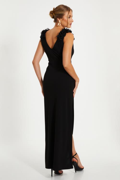 Quiz Scuba Crepe Strap Trim Ruched Maxi Dress In Black