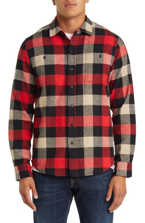 Schott Nyc Buffalo Check Flannel Long Sleeve Button-up Shirt In Black/red