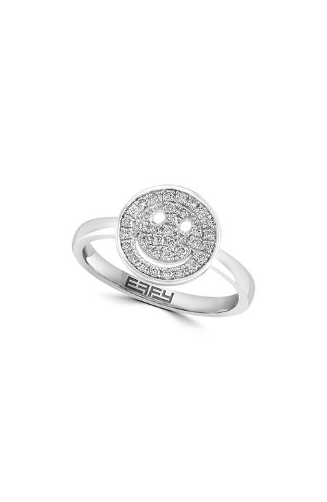 Sterling Silver Pavé Diamond Smiley Face Ring - 0.21ct.