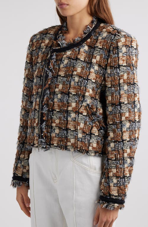 Shop Isabel Marant Kerry Plaid Wool Blend Tweed Crop Jacket In Chestnut/ecru