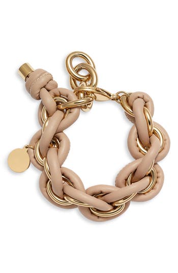 Shop Knotty Leather Wrap Chain Bracelet In Gold/blush