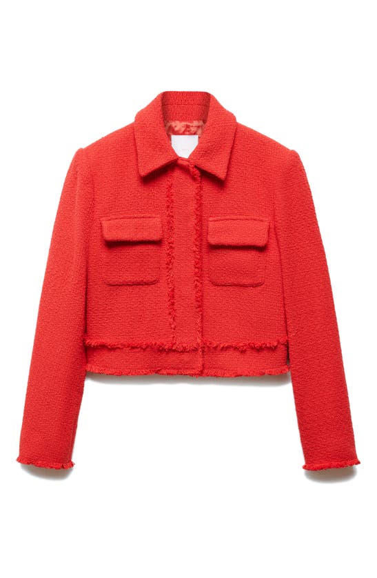 Shop Mango Crop Tweed Jacket In Red