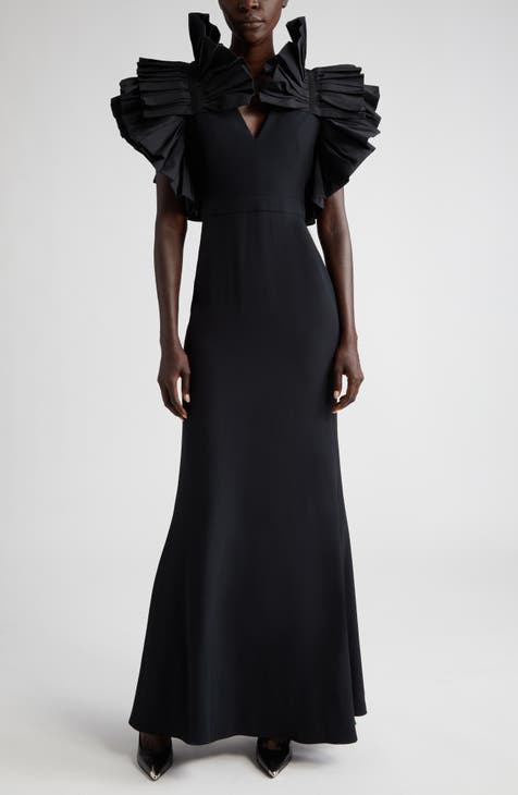 Exaggerated Ruffle Faille & Crepe Column Gown